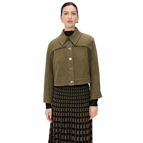 Veronika Maine Cotton Tweed Fringed Jacket